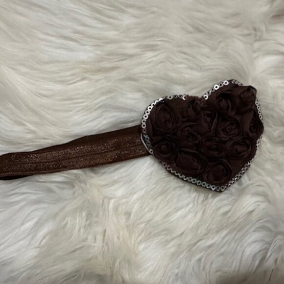 Brown 3" Shabby Heart on FOE elastic headband - Picture 1 of 1
